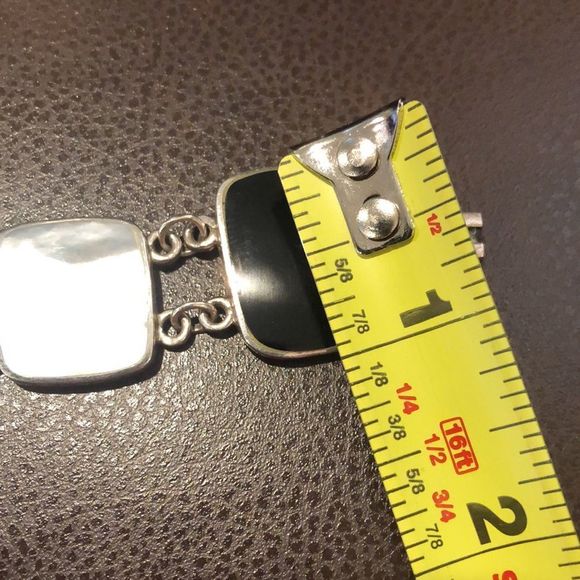 Sterling Silver Mother of Pearl Black & Turquoise Cabochon Linked Bracelet - Picture 10 of 10
